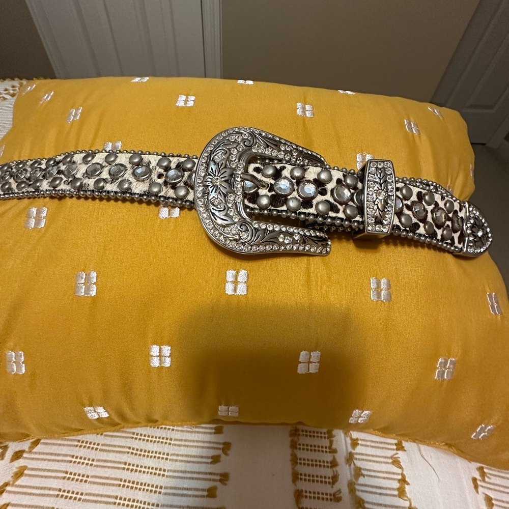 Silver Embellished Hair calf Western Belt